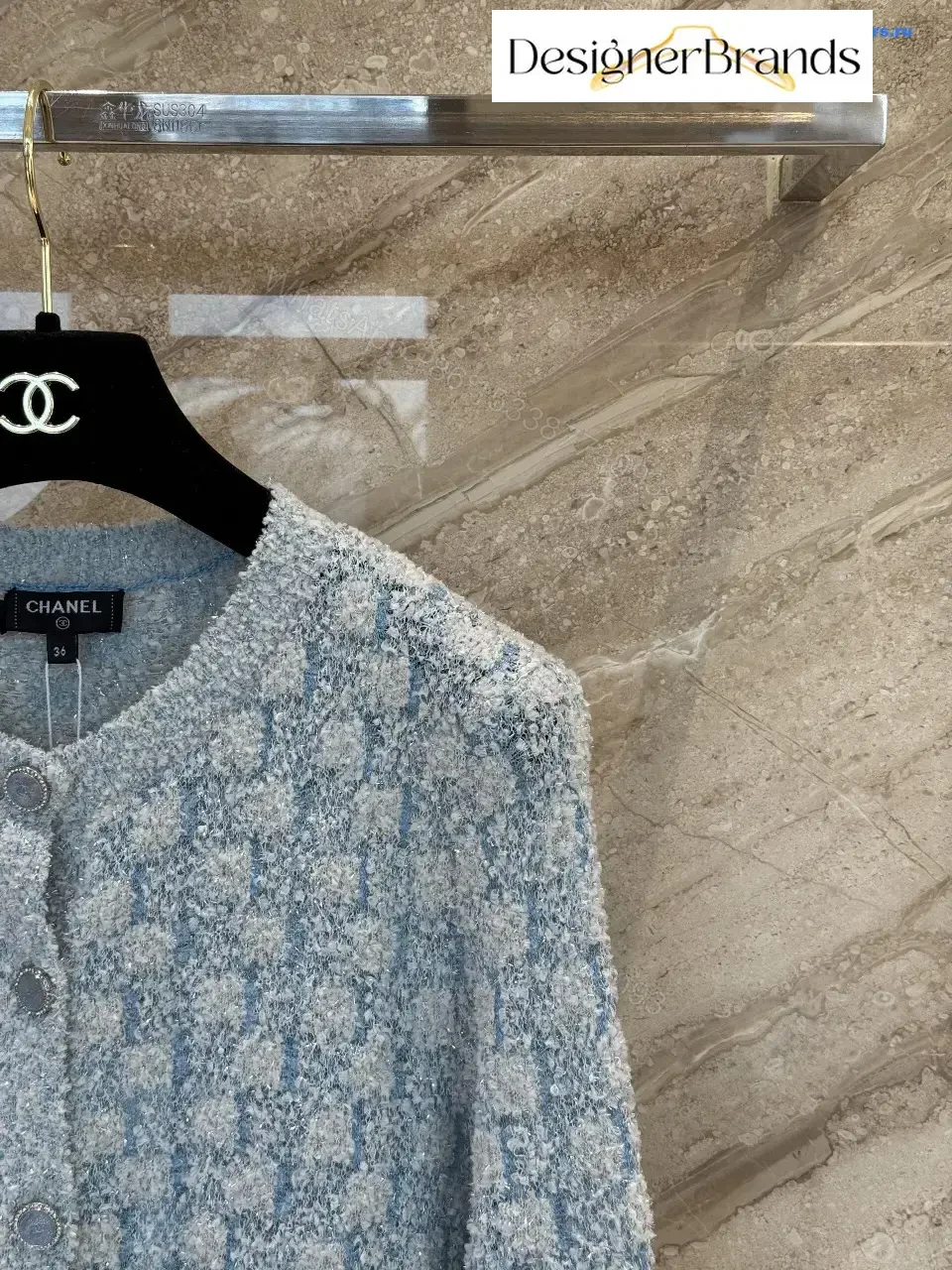 View 5 of Bouclé Bluish-Gray Cardigan Jacket: Luxe Texture & Comfort