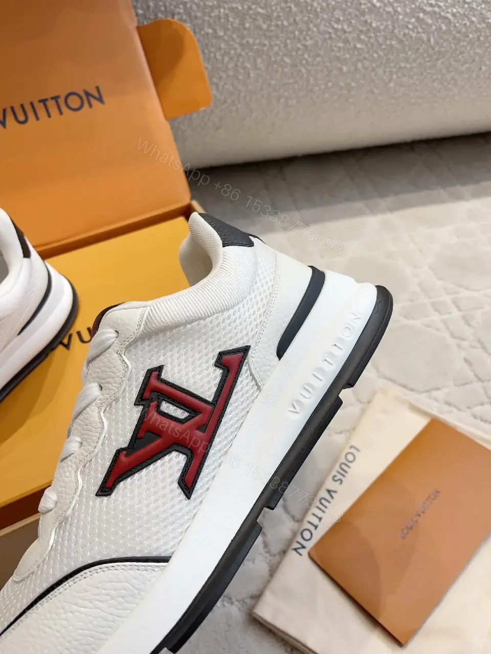 View 7 of White Leather Sneaker with Red LV Logo, Modern/Chunky Style, Comfort Feature, Louis Vuitton Sneaker