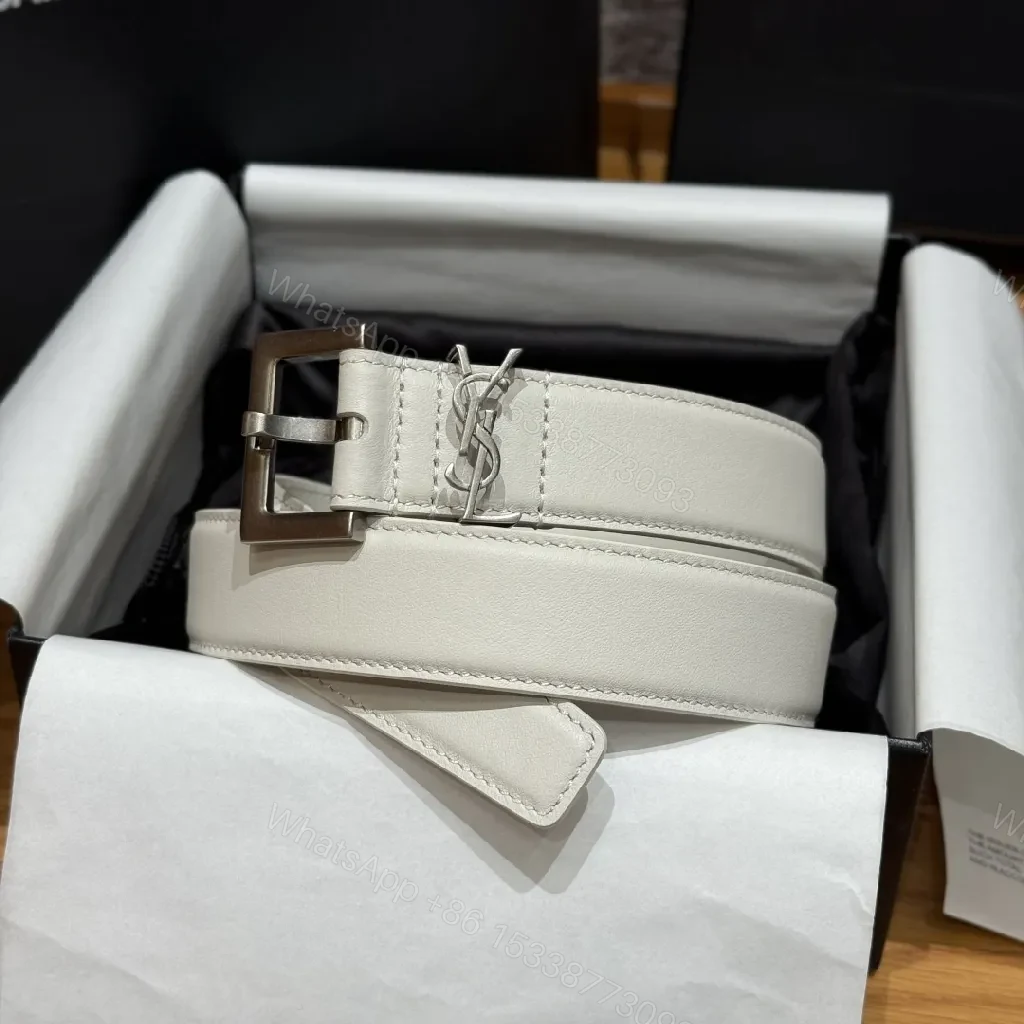 Off-White Leather Belt with Monogram Hardware, Brushed Buckle — view 1