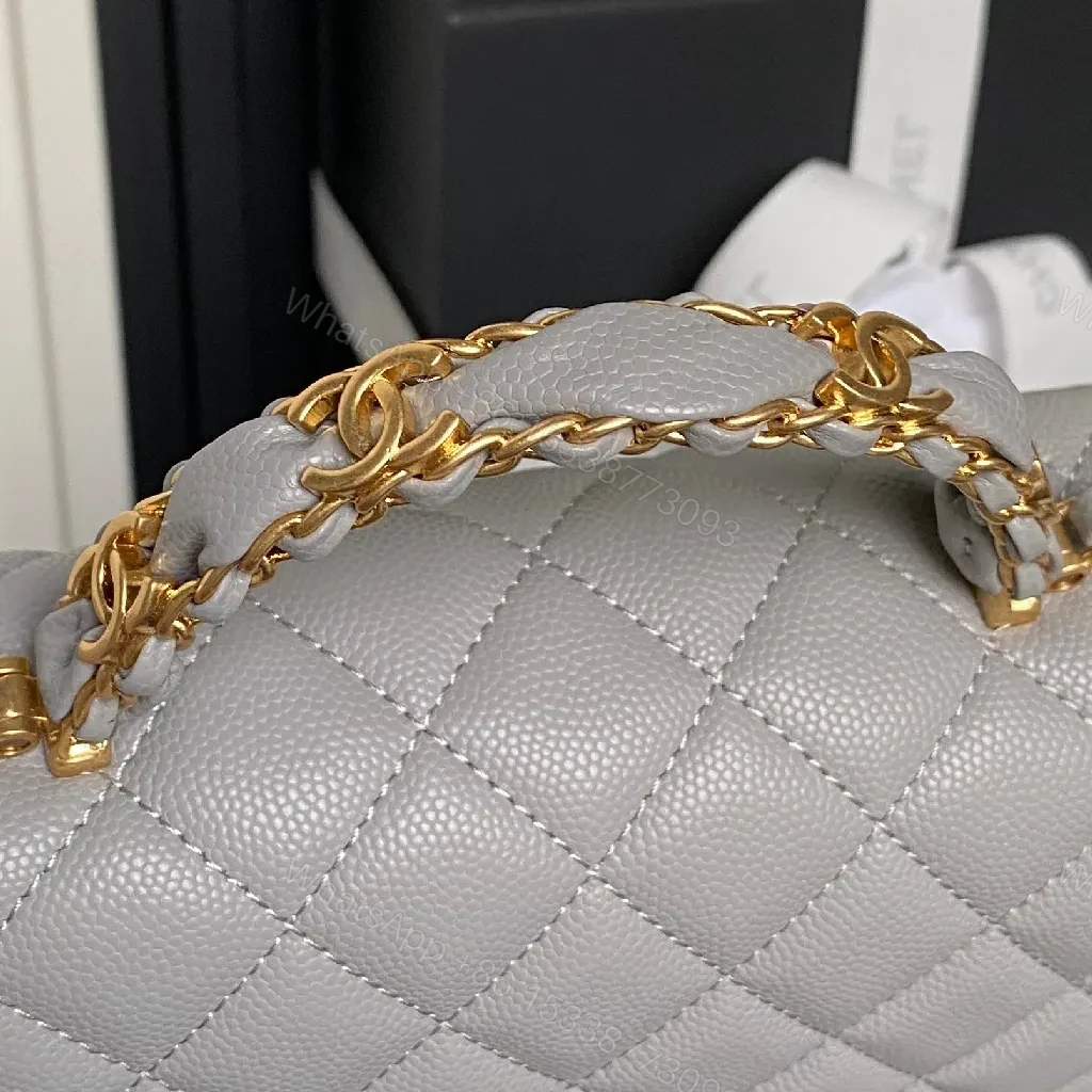 View 4 of Gray Quilted Crossbody — Gold Chain, Turn-Lock, Everyday Luxury