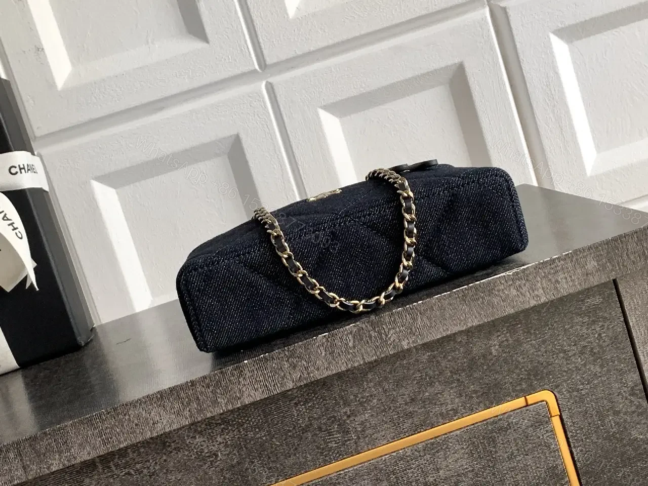 View 7 of Dark Denim Quilted City Bag: Luxe Compact Crossbody Tote