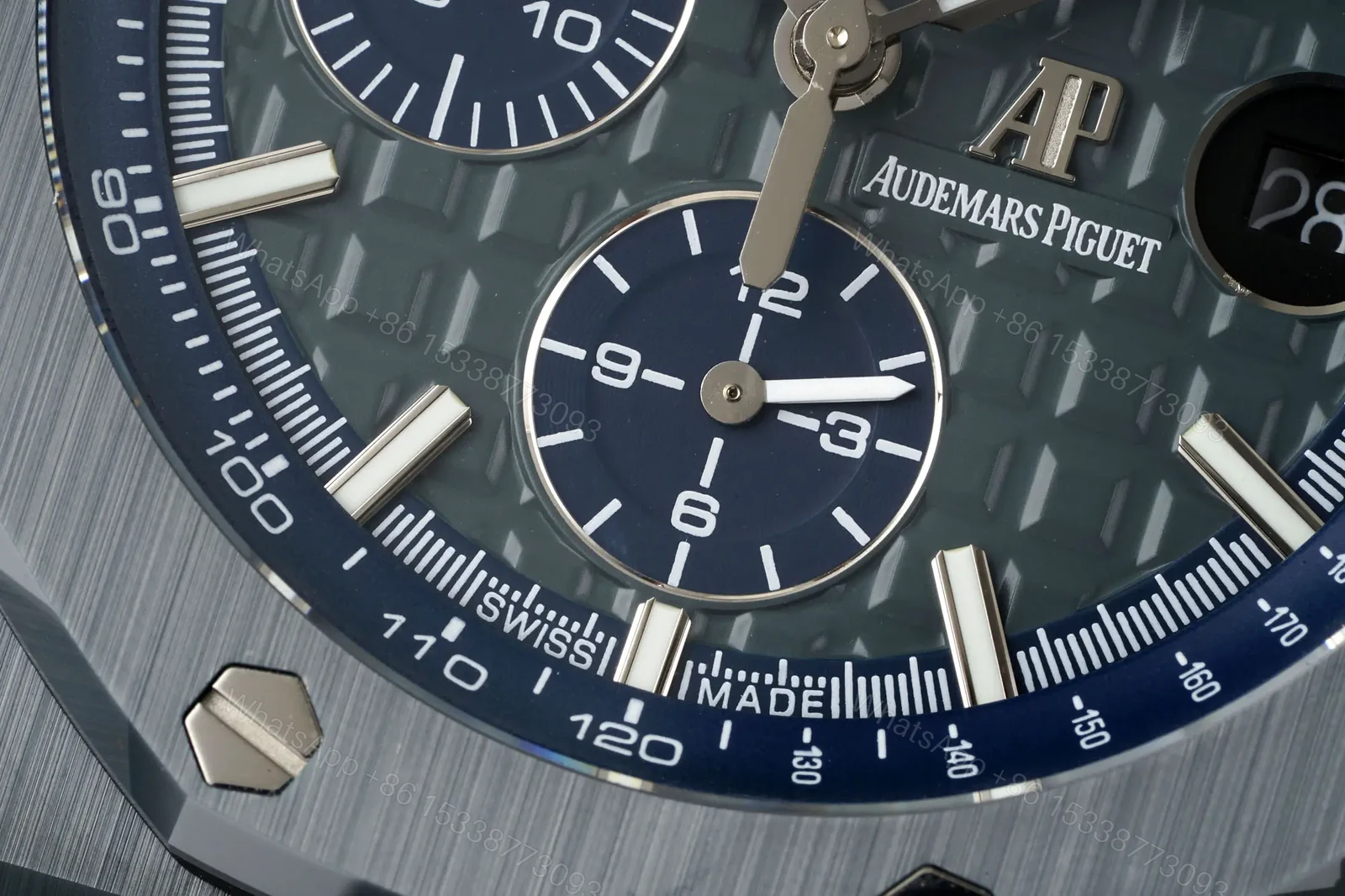 View 5 of KZ Factory Royal Oak Offshore 26400 Series Watch – Grey Ceramic, Blue Dial, Chronograph Style