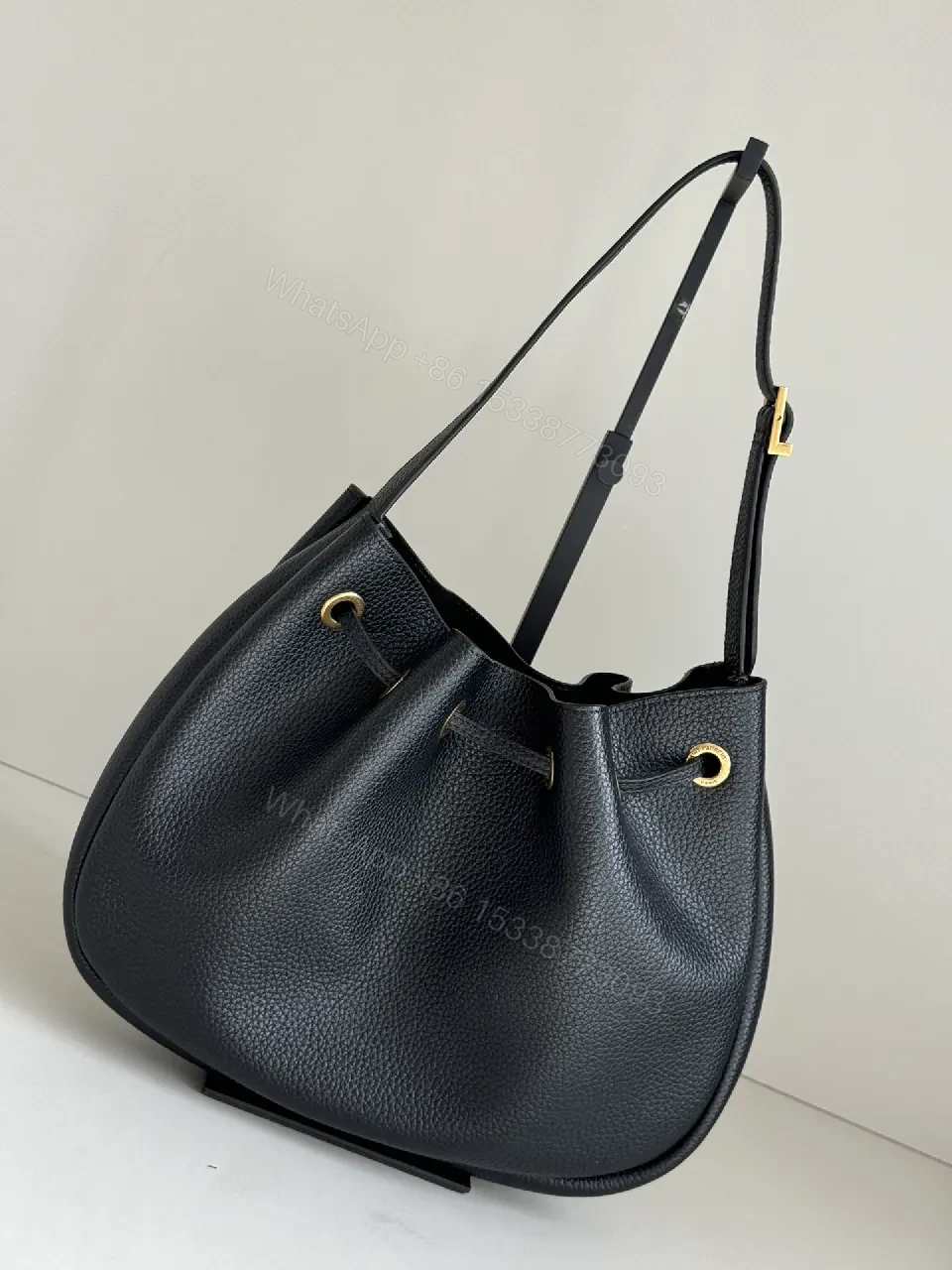 View 4 of Chic Pebbled Leather Hobo Bag with Gold Accents