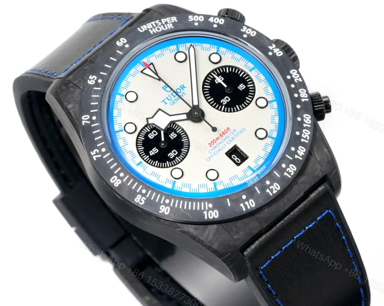 View 5 of Tudor R29 Biwan Blue Accent Chronograph Black Strap Premium 42MM M7937KN-0001
