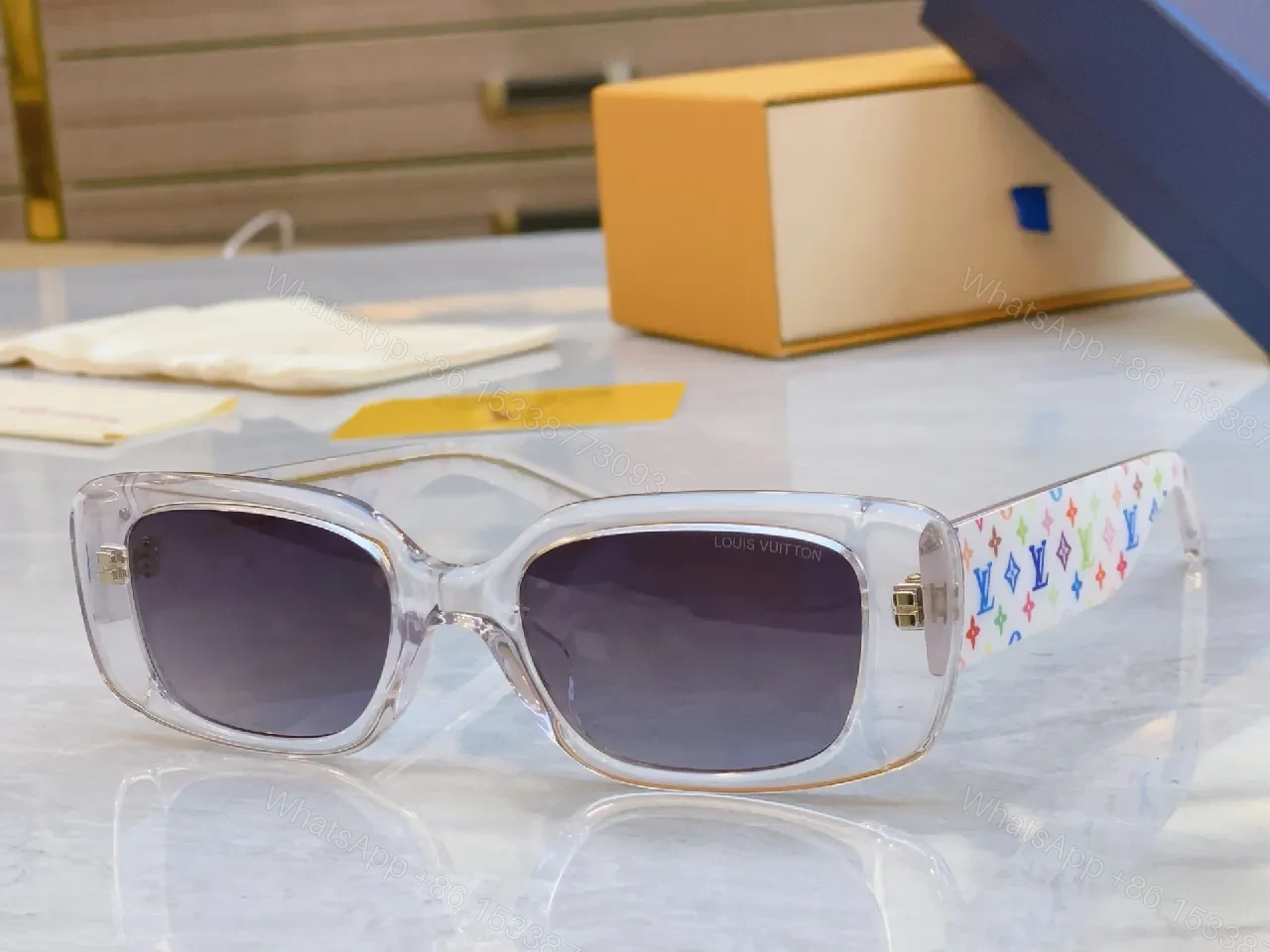 View 8 of Pink Frame Sunglasses with Multicolor Strap — Bold Luxury Sunnies