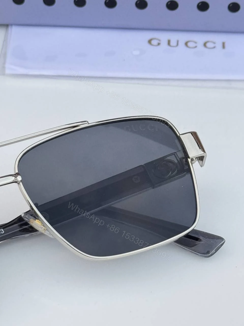View 3 of First Copy Gucci 320 Silver Black Luxury Designer Sunglasses Premium UV Protection Eyewear