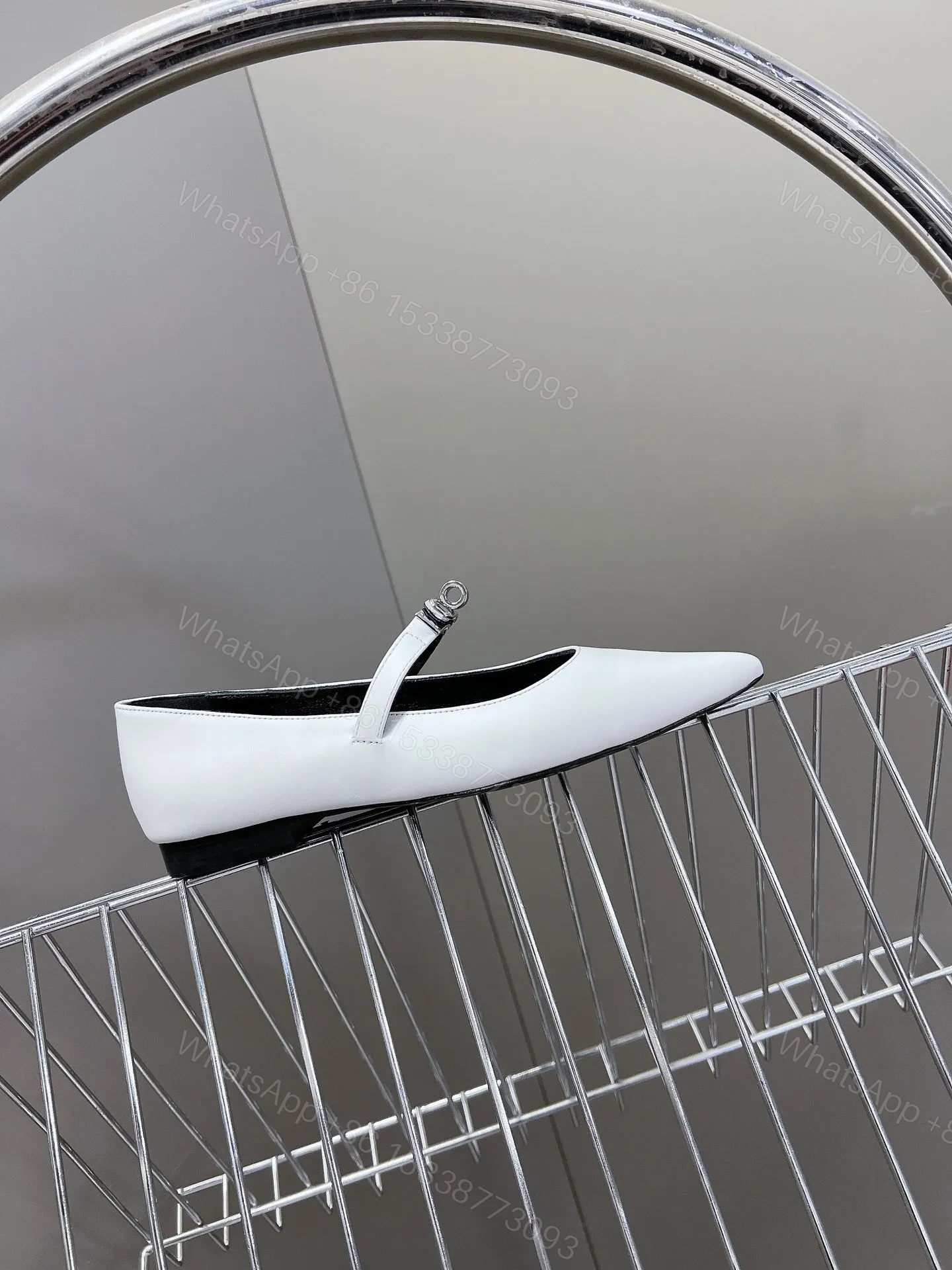 View 6 of Hermes Women White Leather Pointed Mary Jane Flats