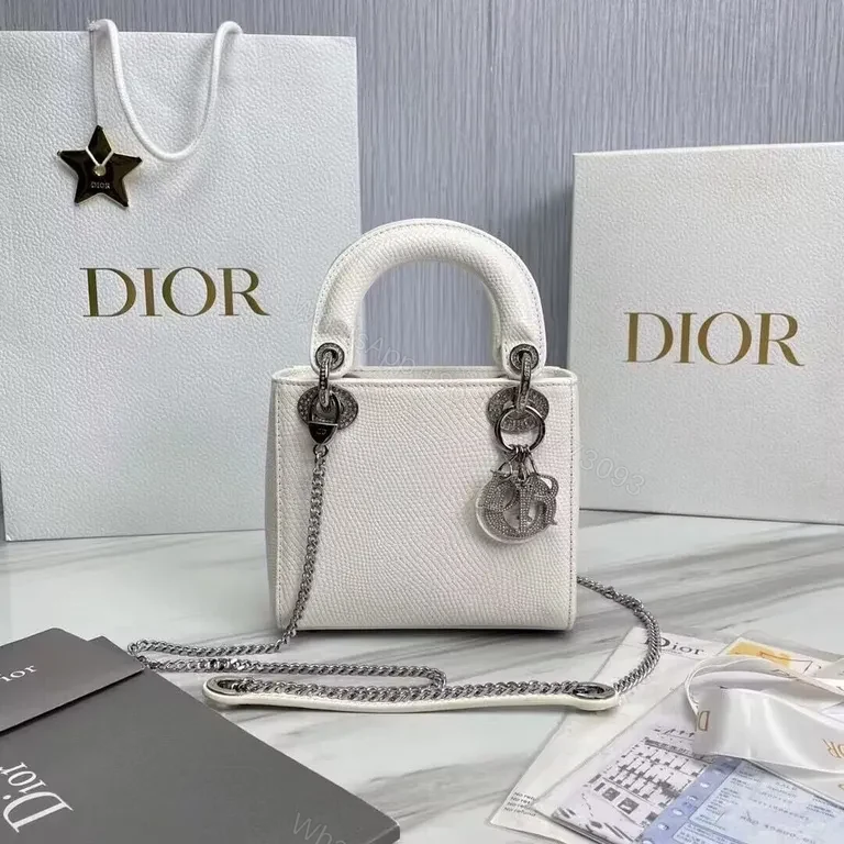 Chic White Pebbled Leather Dior Lady Mini Bag - Versatile Luxury — view 1