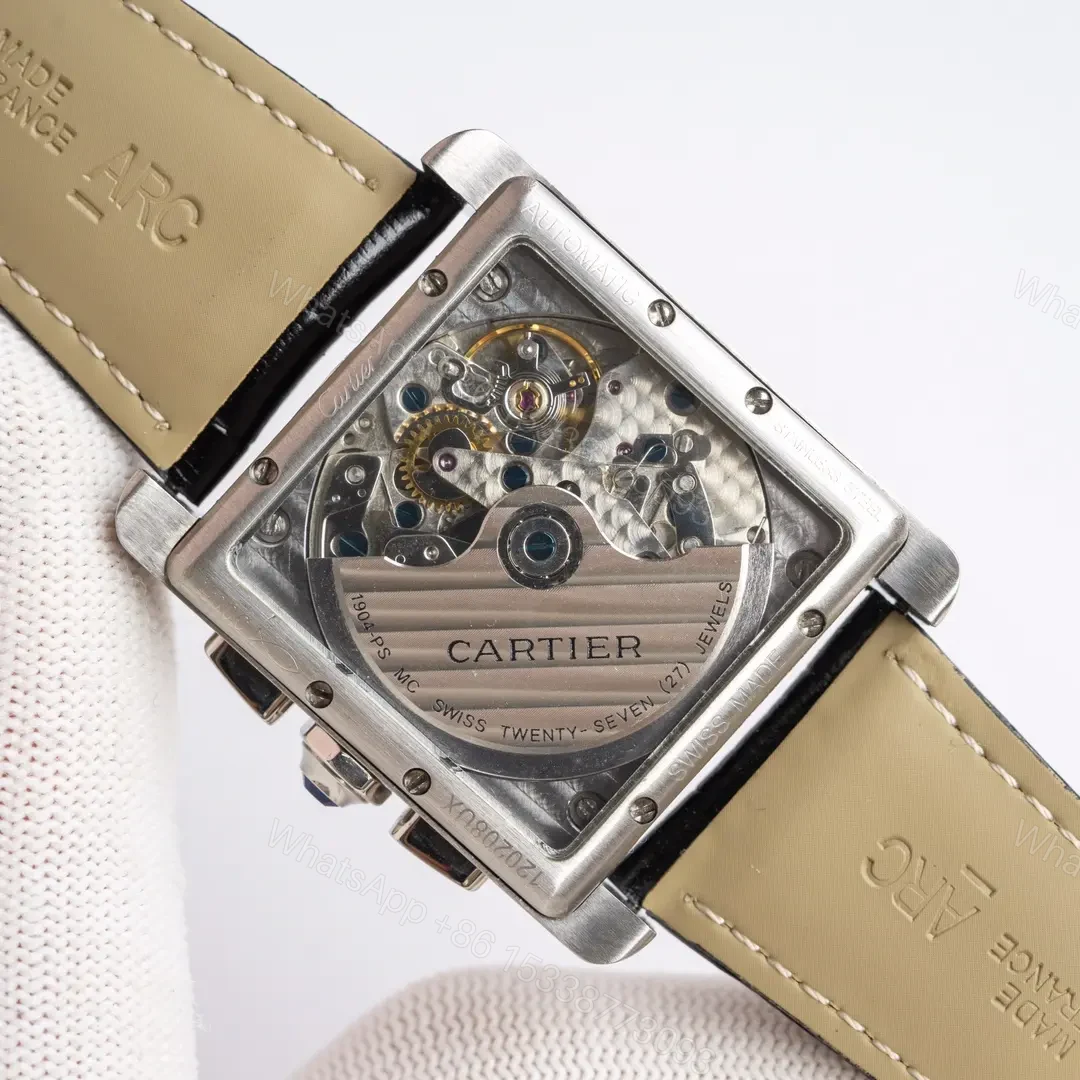 View 2 of TW Factory Cartier Tank Series W5330007 Silver Stainless Steel Watch with Black Leather Strap and Blue Sub-dials
