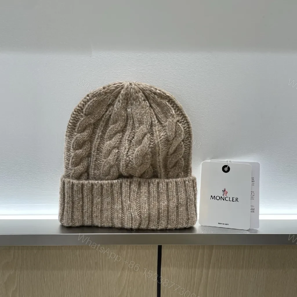 View 6 of Beige Cable Knit Beanie with Signature Patch Essential Warmth