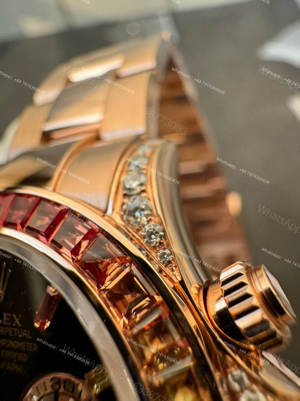 View 9 of Rolex Super Clone Rainbow Daytona 1:1 Replica Watch – 18K Rose Gold