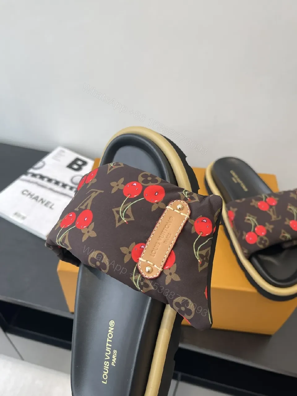 View 8 of Cherry-Accent Monogram Slide: Luxe Comfort Sandal
