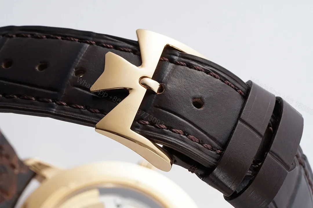 View 9 of GS Factory Vacheron Constantin Patrimony 85180 Series Watch – Gold Case, White Dial, Brown Leather Strap, Minimalist Style
