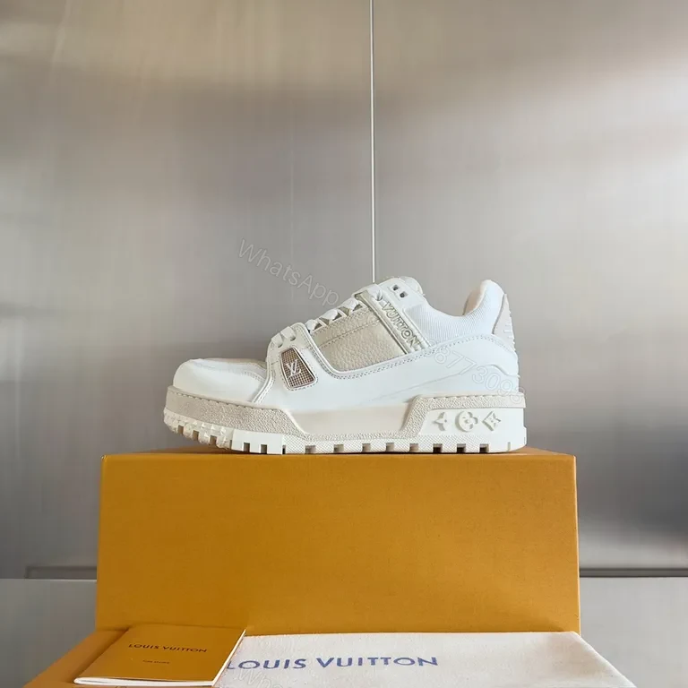 View 2 of White Leather Louis Vuitton-Inspired High-Tops: Luxury Minimalist Sneakers