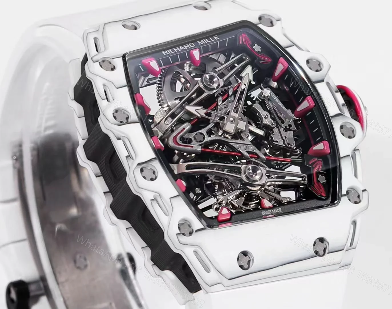 View 3 of Richard Mille RM38-02 Tourbillon Bubba Watson Watch Pink Quartz Carbon Fiber Skeleton Dial Manual Winding Movement Premium Edition RM38-02-BW-PINK-TB
