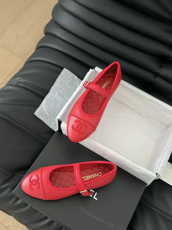View 3 of Red Quilted Chanel Mary-Jane Flats with Interlocking CC | Luxe Comfort