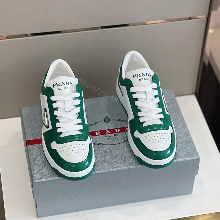 View 5 of Prada Green-White Leather Sneakers: Luxury Everyday Comfort