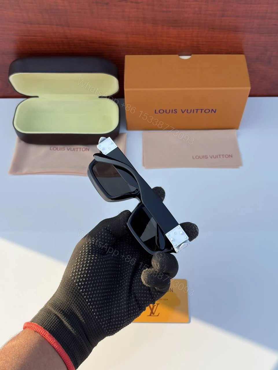View 3 of First Copy Louis Vuitton Black Geometric Frame Men’s Sunglasses
