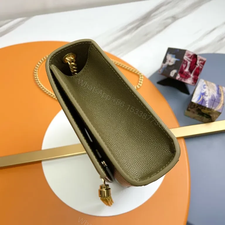 View 9 of Olive Green YSL-Inspired Leather Shoulder Bag: Structured Luxe