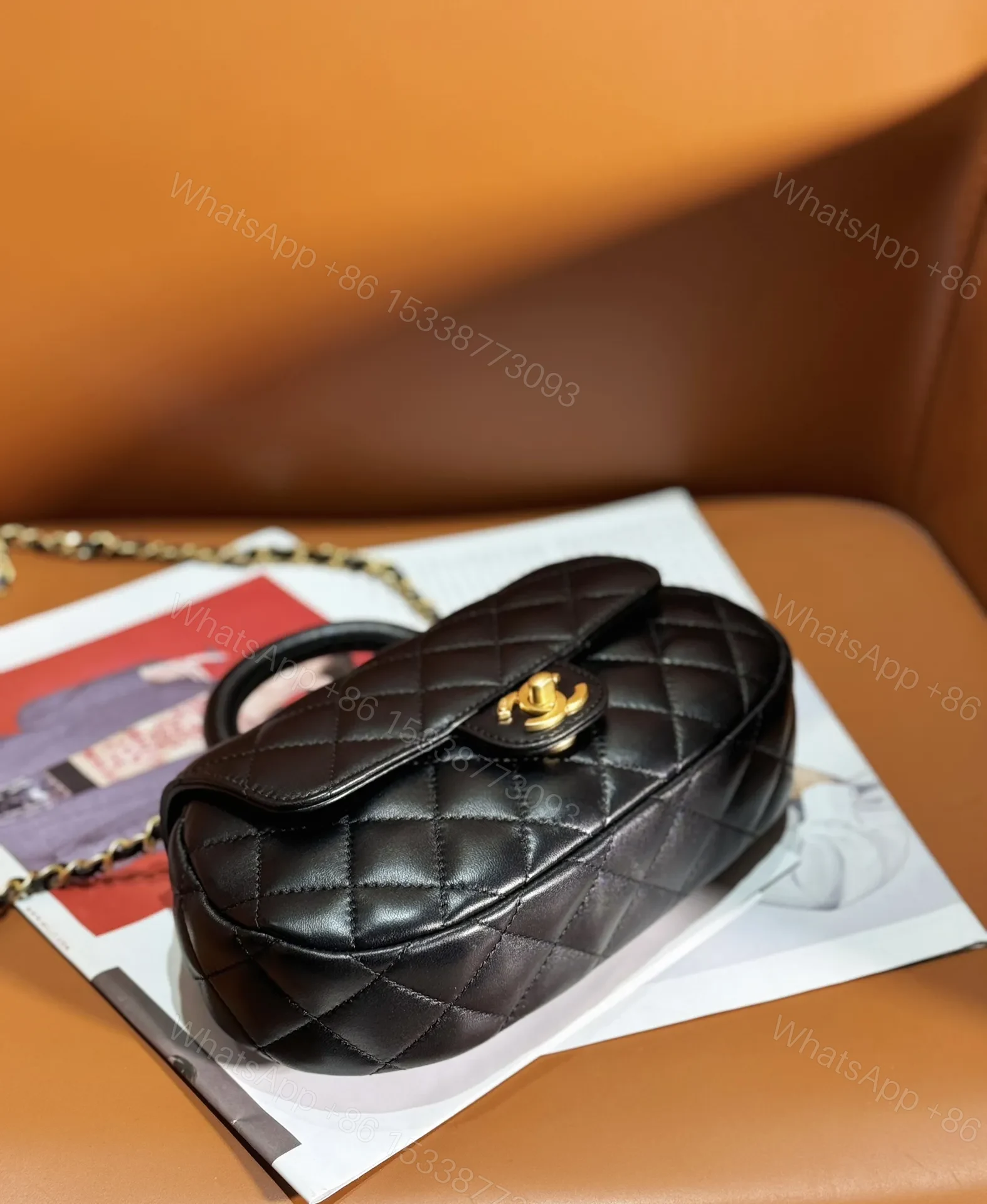 View 4 of Chanel 24C Top Handle Flap Bag in Black Lambskin