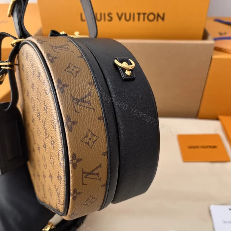 View 6 of Beige Monogram Round Bag â€“ Leather Trim, Crossbody Chic