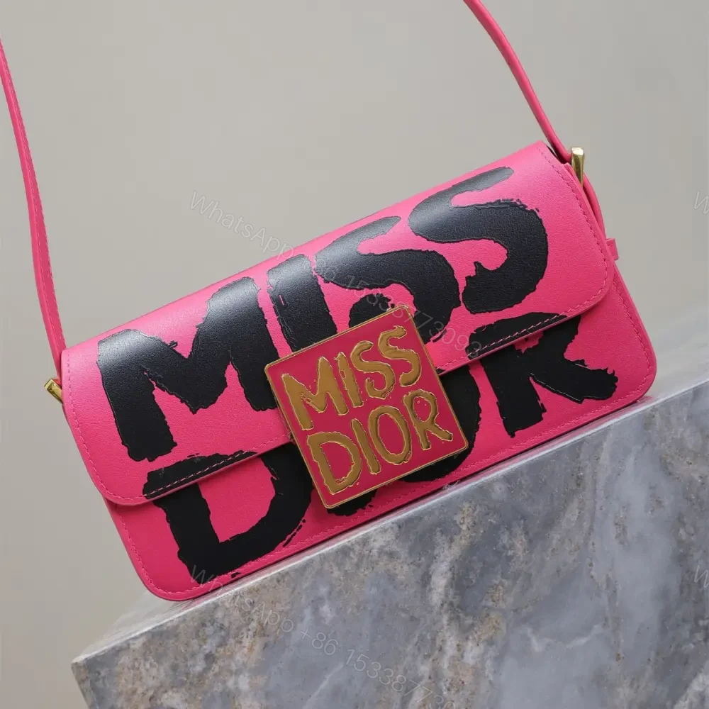View 2 of 高仿Dior*Miss系列M261M929小牛皮塗鴉字面腋下包粉色免檢版