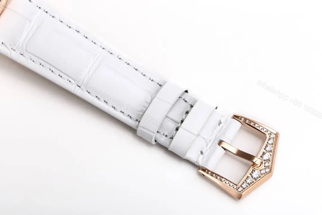 View 8 of Patek Philippe Complications Collection Ladies’ Annual Calendar Moon Phase Watch in Rose Gold with Diamond Set Case White Mother of Pearl Dial and Italian Leather Strap