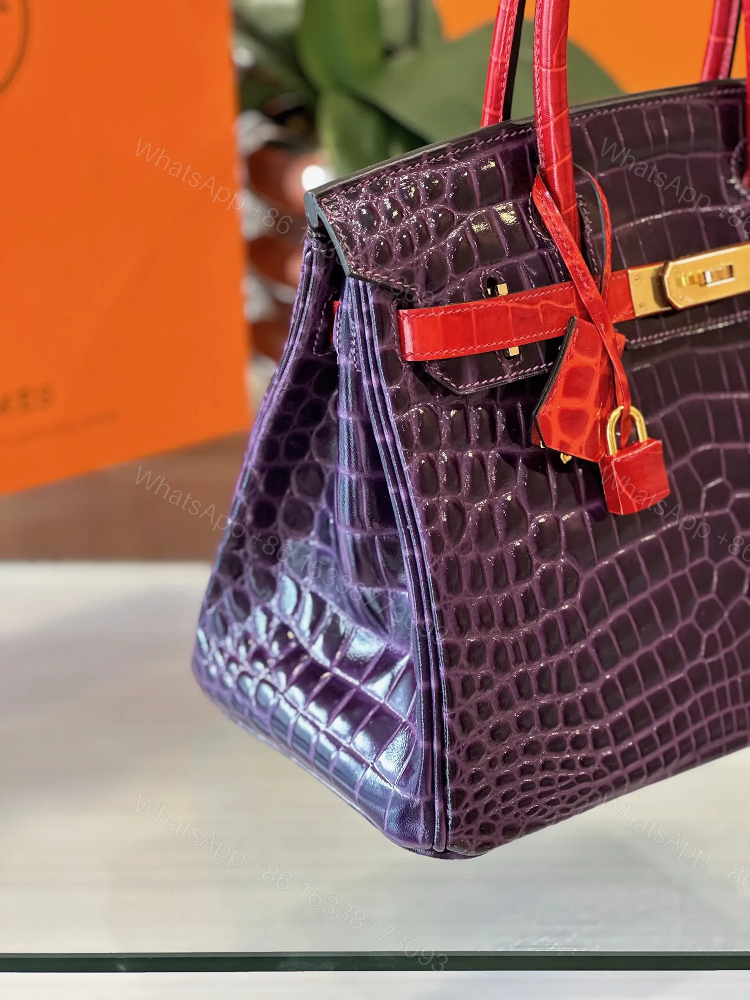 View 6 of HN 30 Purple/Red Genuine Crocodile Leather Gold Hardware
