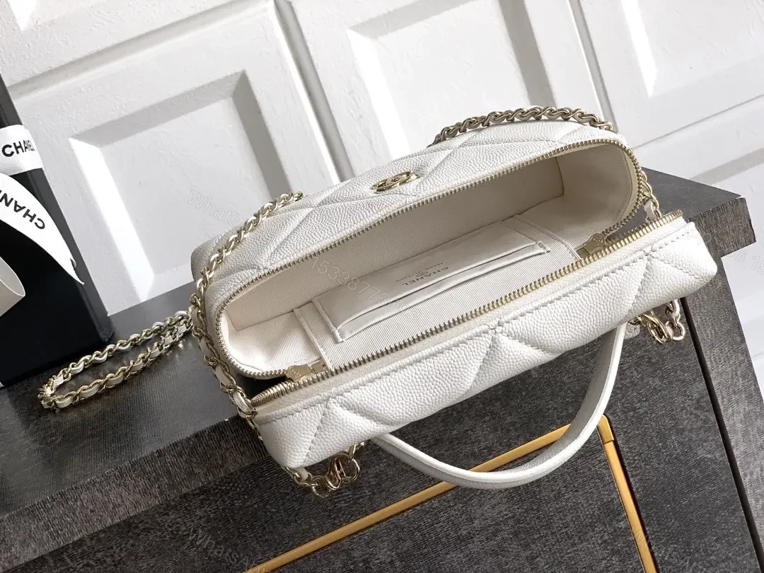 View 6 of White Quilted Mini Bag with Gold Hardware, Sleek Chic Carryall