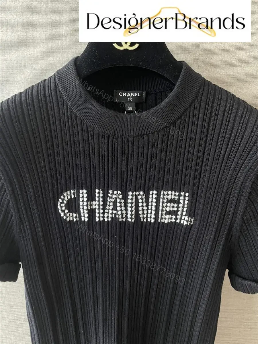 View 2 of Knit Tee: Rhinestone Logo, Modern Texture, Luxe Presence