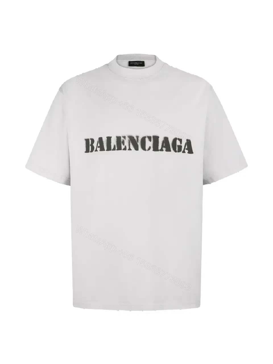 View 10 of White Distressed BALENCIAGA Logo Tee Loose-fit Crewneck Short Sleeve T-shirt