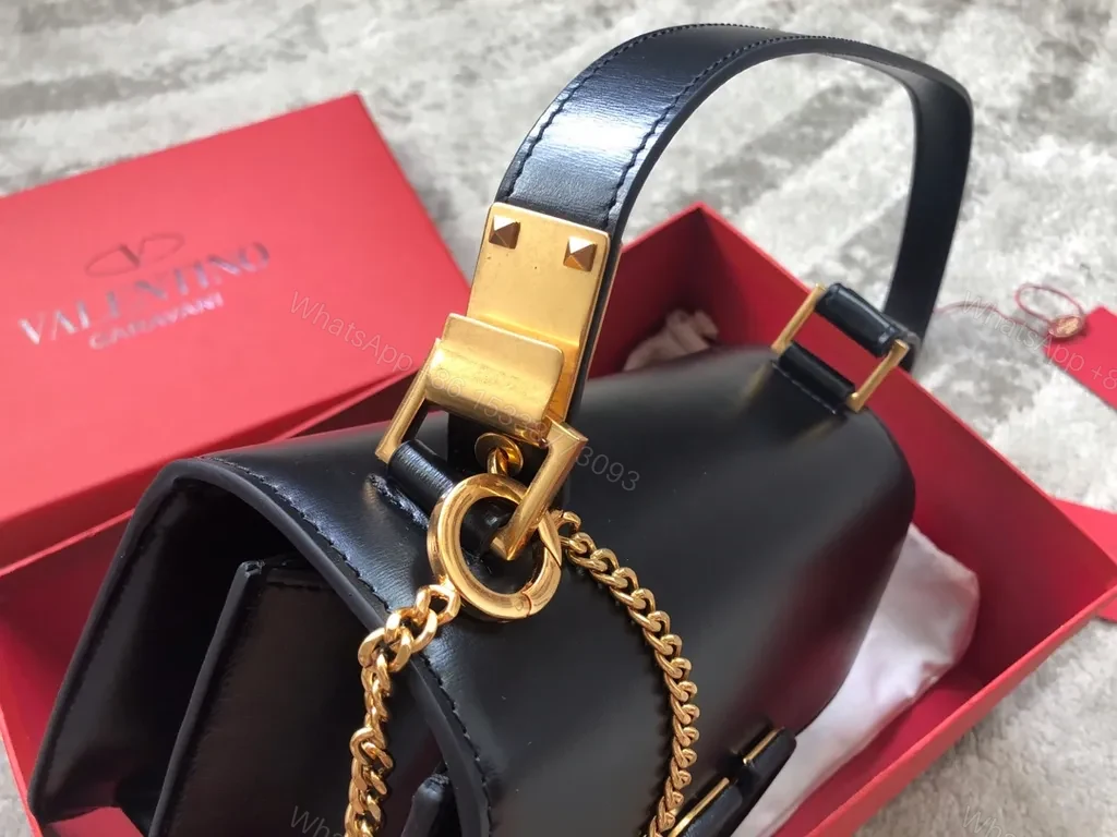 View 5 of Chic Black Leather Bag: Gold Chain, Valentino-Inspired Luxury Bag