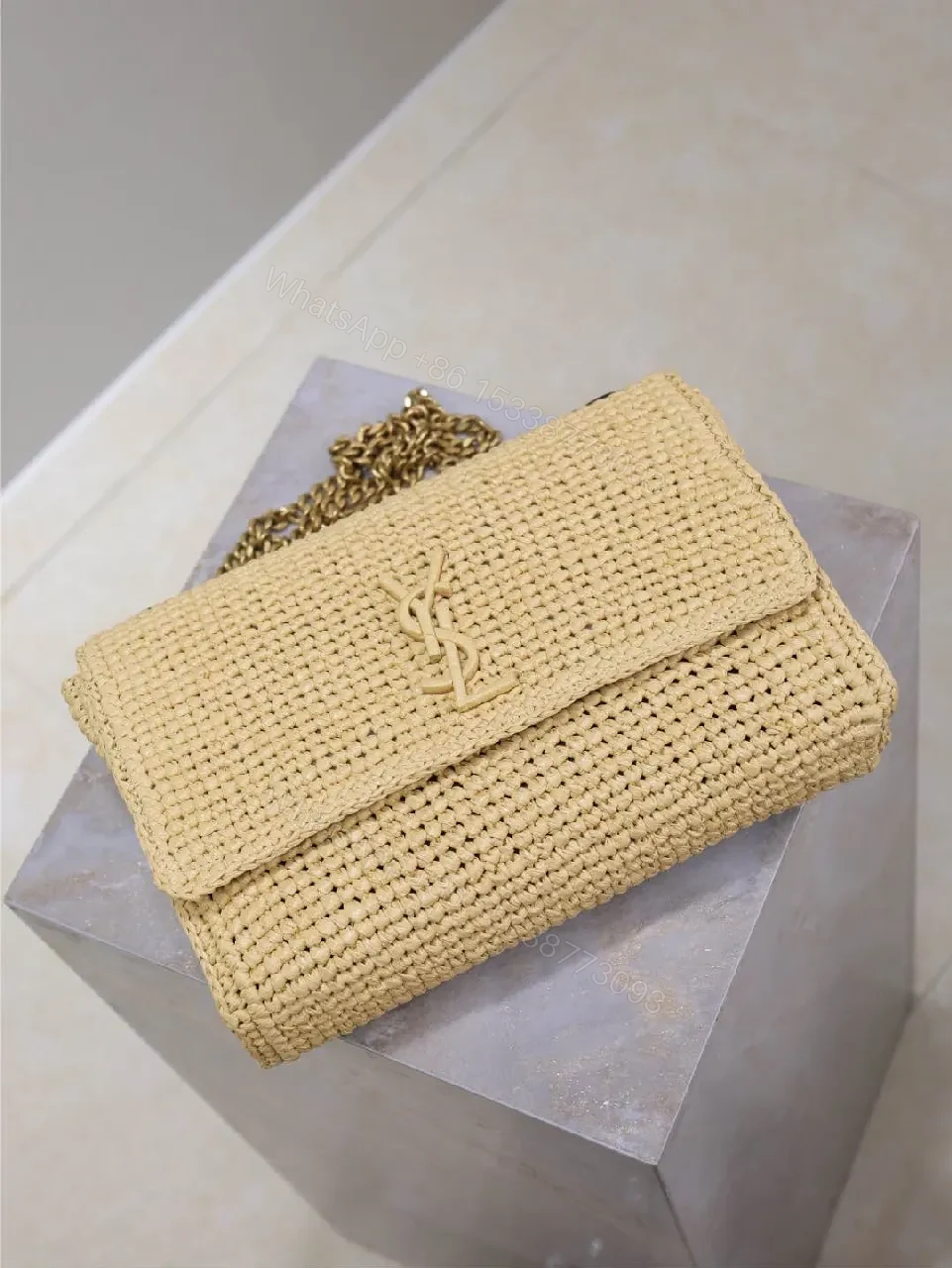 View 2 of Natural Straw Bag, Woven, Modern Chic, Monogram Accent + Shoulder Bag