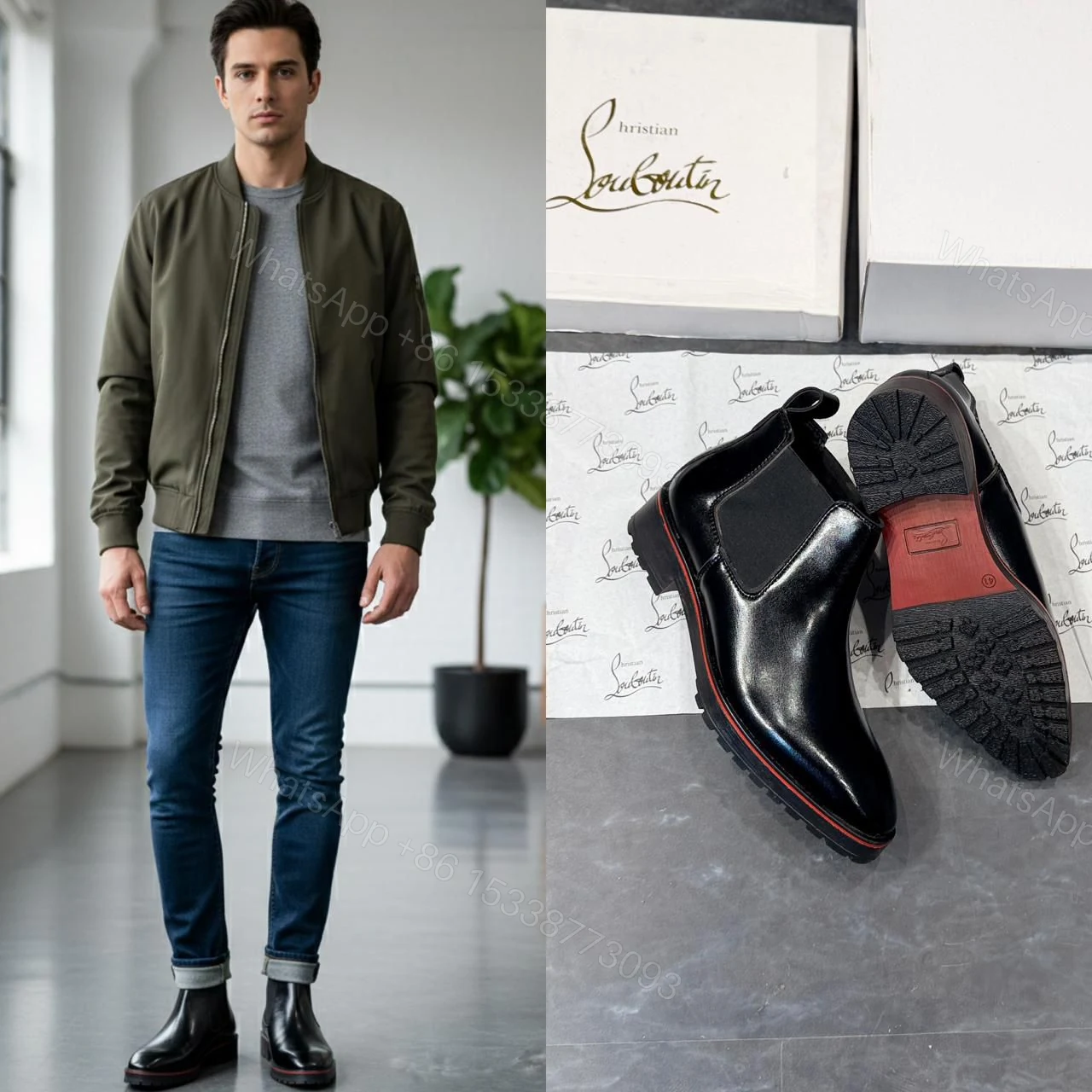 View 2 of First Copy Louboutin Chelsea Boots Men