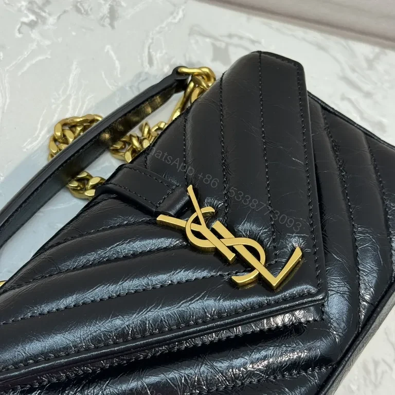 View 4 of Structured Quilted Leather Handbag with YSL Crest