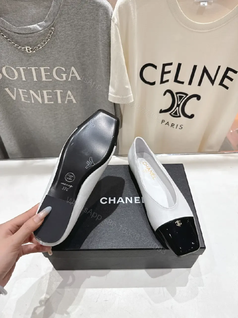 View 5 of Two-Tone Leather Ballet Flats with Cap Toe Comfort