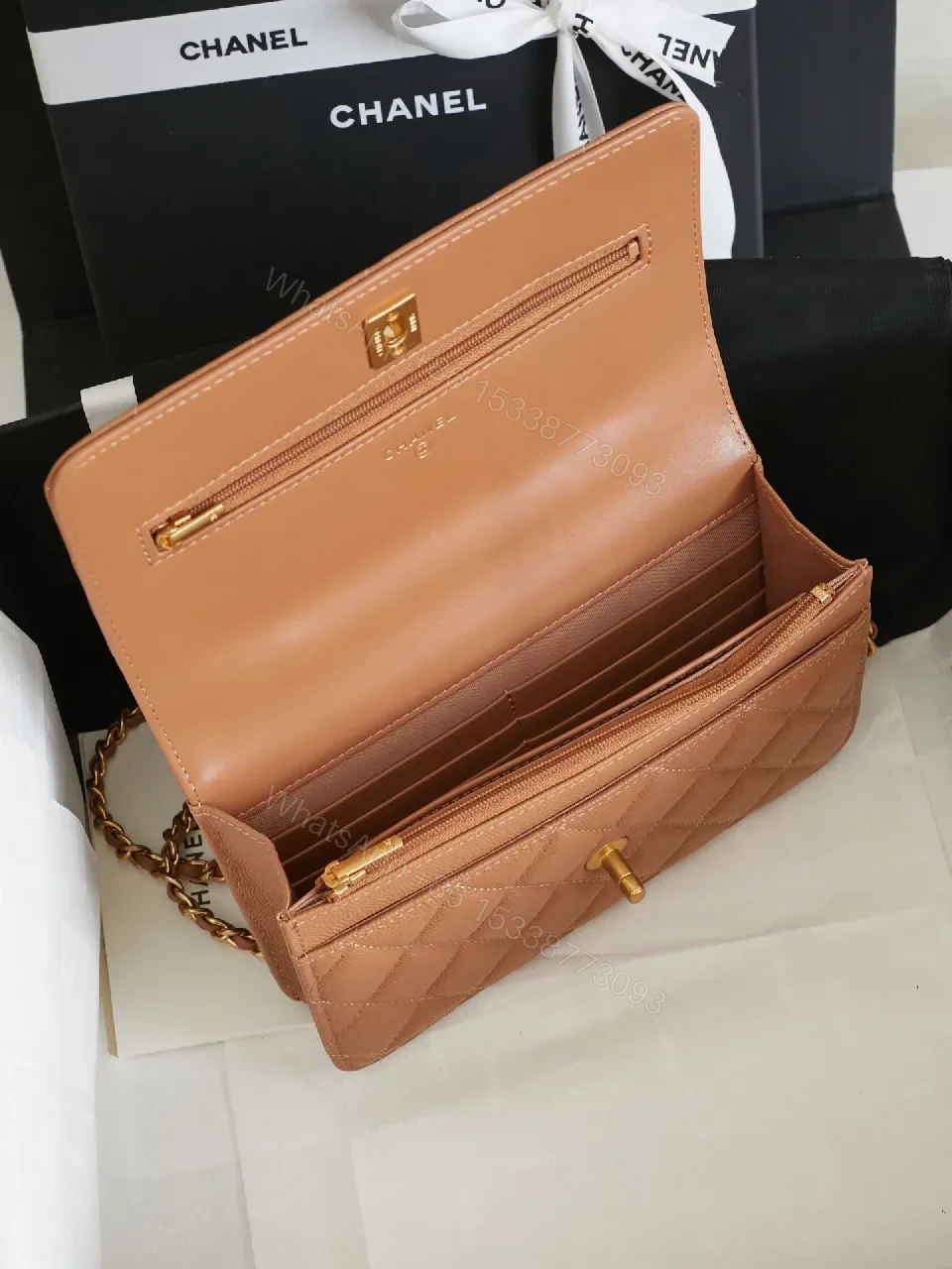 View 7 of Taupe Quilted Leather Shoulder Bag - Timeless, Luxe