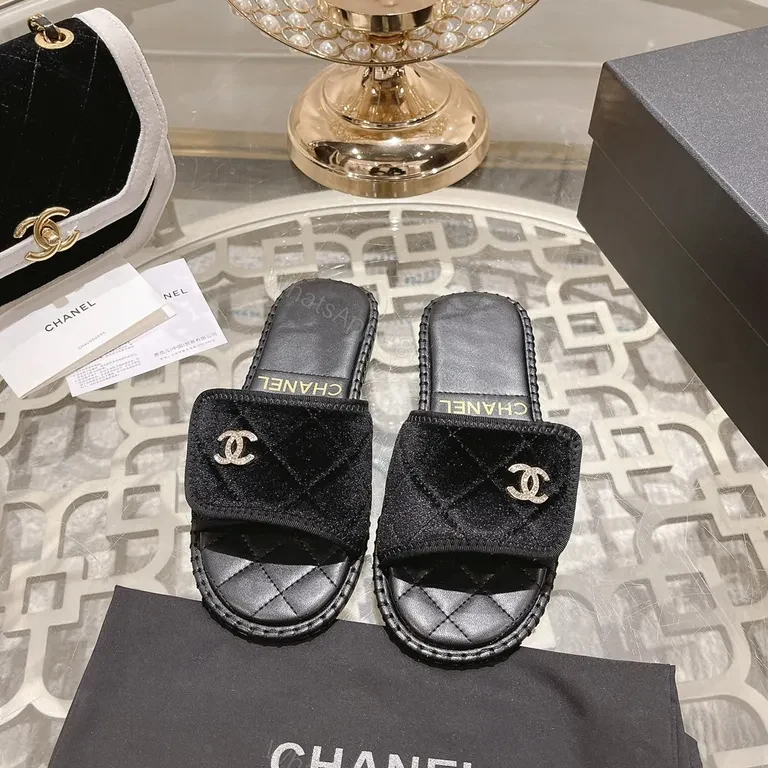View 8 of Chanel Velvet-Trim Slide Sandals: Luxe Comfort Sandals