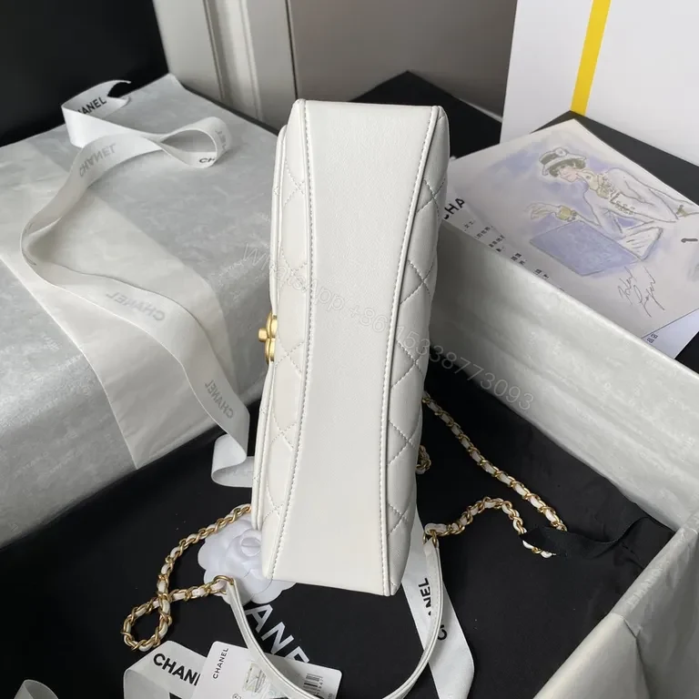 View 2 of Chanel-inspired Quilted Lambskin Flap Bag with Pearl Chain