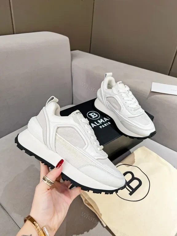 View 8 of Chic White Balmain High-Top Sneakers: Luxe Comfort