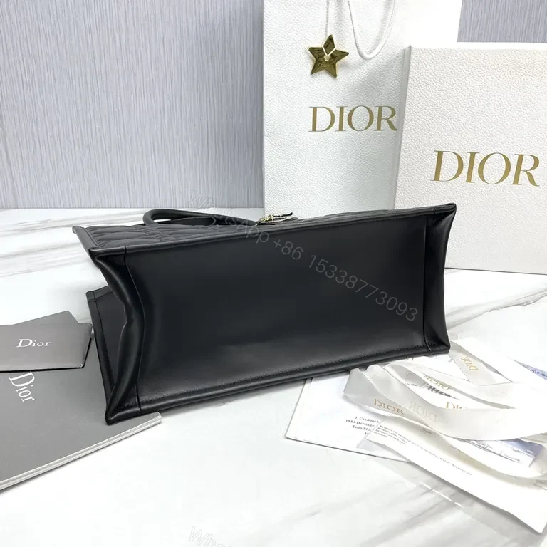 View 5 of Structured Black Quilted Handbag with Dior Charm
