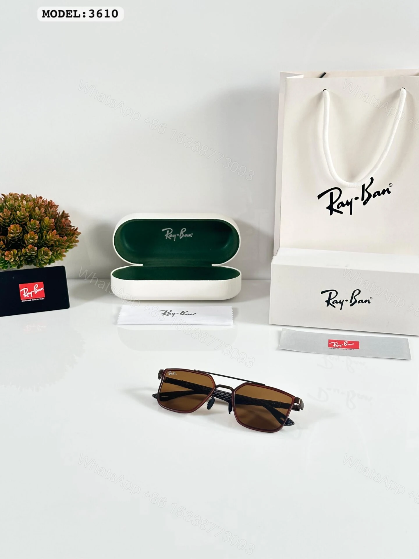 View 6 of Ray-Ban 3610 Black-Brown Metal Square Sunglasses