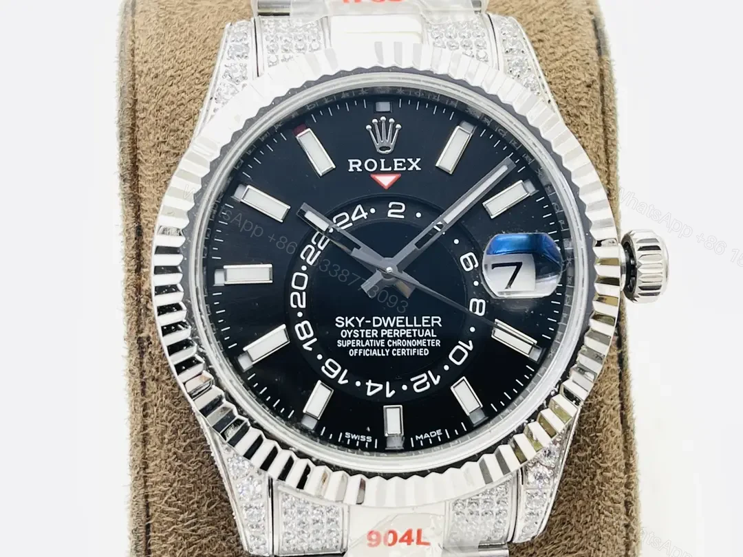 View 4 of Fake Rolex Sky Dweller Diamond Best Black Dial Oyster Bracelet 42MM ROLEX-SKY-BLK-DIA-42