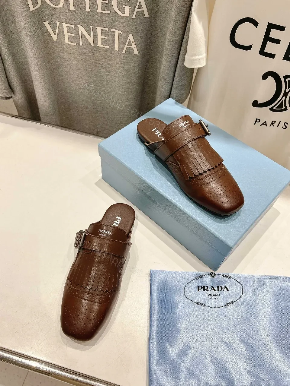 View 4 of Brown Leather Fringe Buckle Loafers - Minimal Designer-Inspired Comfort