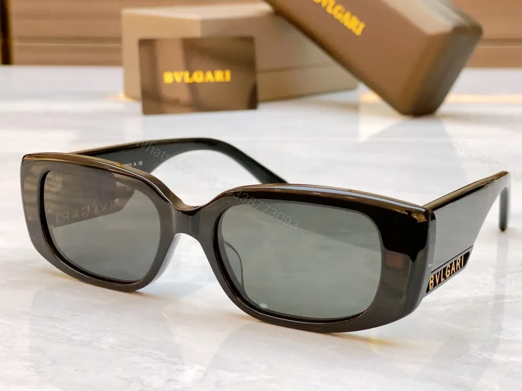 View 5 of Chic White Square Sunglasses: Bold Geometry, BVLGARI Logo