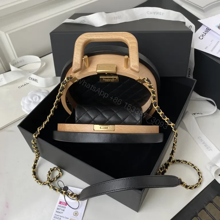 View 6 of Round Wood-Panel Shoulder Bag with Logo