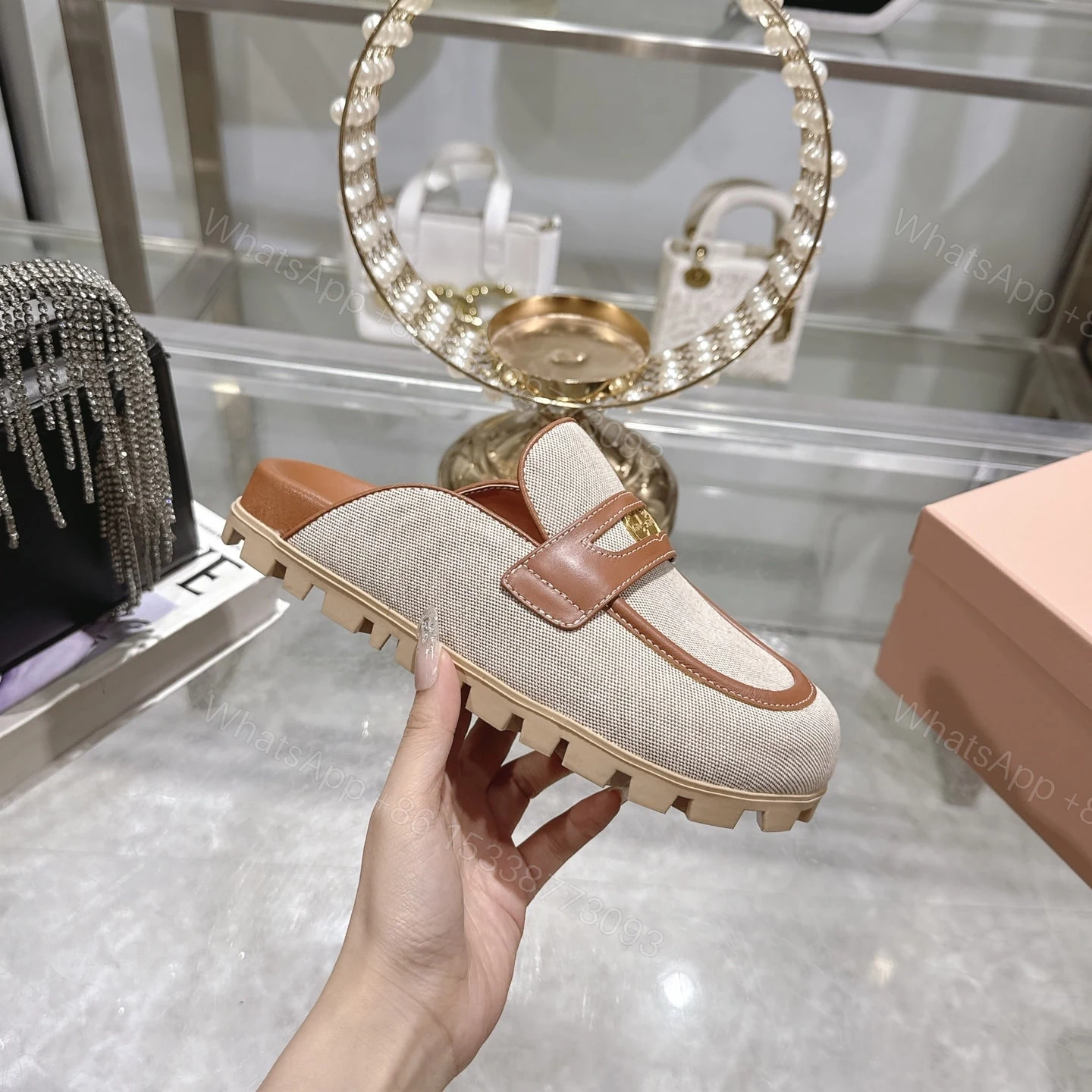 View 4 of MIUMIU CANVAS AND MULES BEIGE
