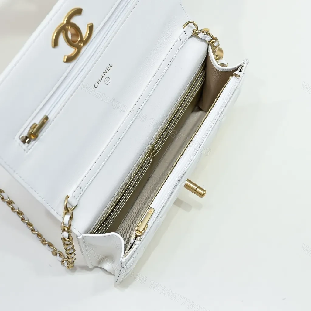 View 5 of Quilted White Crossbody: Luxury Chic, Gold Hardware Compact Bag