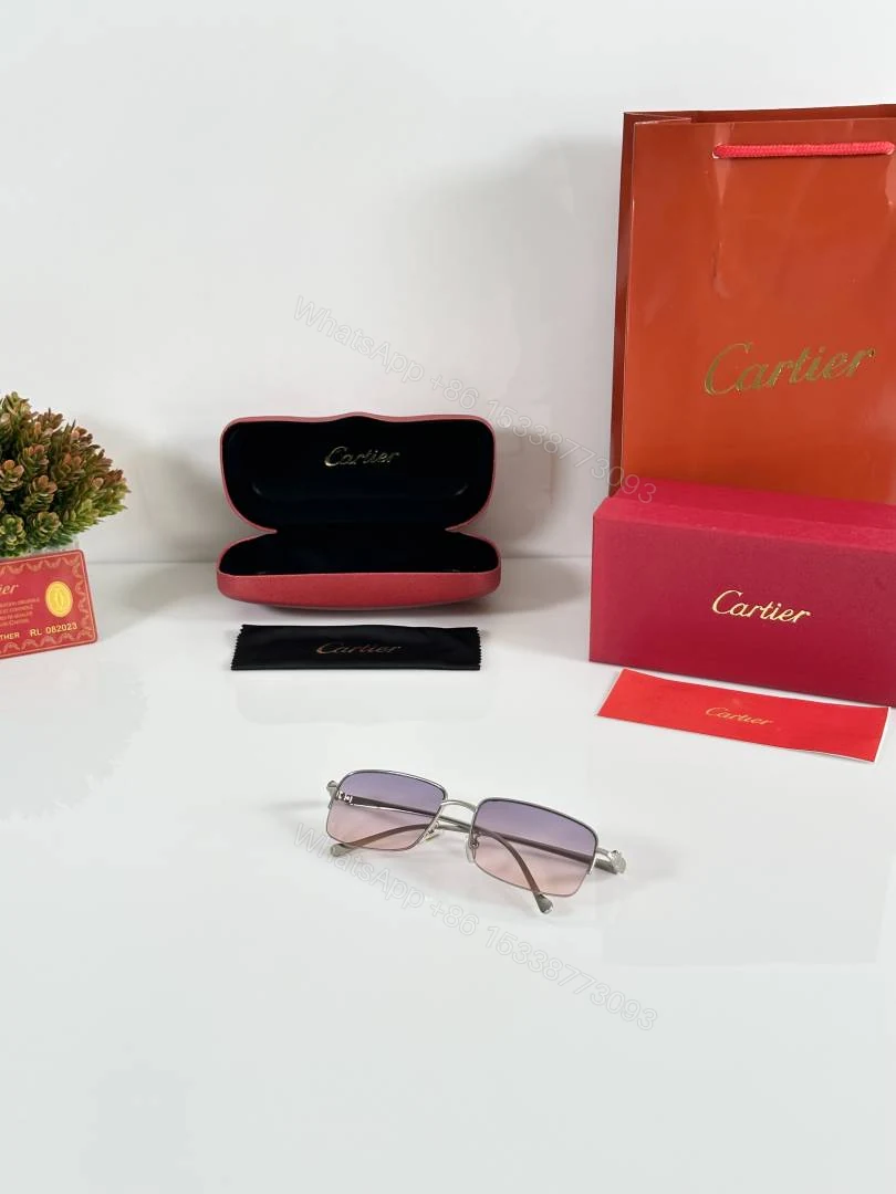 View 4 of First Copy Cartier Square Pink Gradient Sunglasses Metal Frame Unisex UV Protection