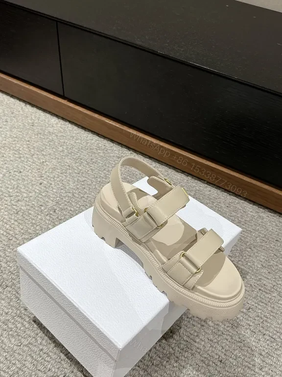 View 4 of Bold Dior-Inspired Leather Sandals with Gold Branding